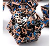 Dados de metal para DND - Serie Spire Sanctum - Juego de dados poliédricos para D&D, RPG y más - Rollos equilibrados, hermoso juego de 7 piezas para Calabozos y Dragones (cobre antiguo azul purpurina)