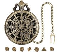 Dados de reloj de bolsillo - Juego de dados poliédricos de metal, cajas de reloj de bolsillo vintage, accesorio de juego de mesa para familiar con diseño duradero | Los juegos de mesa mueren