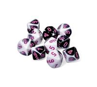 Dados Géminis en blanco y negro con números rosados D10 de 16 mm, paquete de 10 dados Chessex