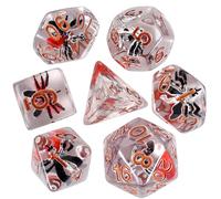 Dados mágicos de mosquitos D20. Los cubos de juego Dungeons and Dragons te muestran un fascinante mundo de mosquito ámbar, parece un mosquito atrapado en ámbar.
