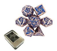Dados Metálicos de 7 Piezas, Hechos A Mano, Dorados y Azules, Poliédricos de Metal Sólido, Compatibles con Juegos de rol de Mesa y Cartas