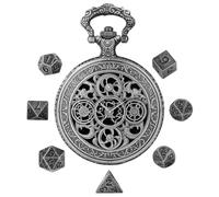 Dados poliédricos - Dados de metal portátiles | Accesorios de juego de dados de poliedro - Cubo de metal vintage grabado con caja de reloj de bolsillo - para el hogar, escritorio mesa y fiesta