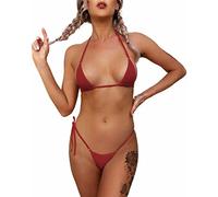 Dadress Conjunto de Bikini de 2 Piezas de Bikini Extremadamente Sexy, Traje de baño con Tanga en la Parte Inferior y Micro Bikinis para Mujer, Rojo -, Talla única