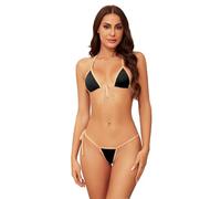 Dadress Conjunto de Micro Bikini Extremo Sexy Halter Traje de baño Lazo Lateral Tanga Tanga Traje de baño 2 Piezas Mini Bikinis para Mujer, A-Negro, Talla única