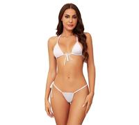 Dadress Conjunto de Micro Bikini Extremo Sexy Halter Traje de baño Lazo Lateral Tanga Tanga Traje de baño 2 Piezas Mini Bikinis para Mujer, Blanco, Talla única