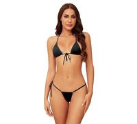 Dadress Conjunto de Micro Bikini Extremo Sexy Halter Traje de baño Lazo Lateral Tanga Tanga Traje de baño 2 Piezas Mini Bikinis para Mujer, Negro -, Talla única