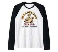 Dad'S Service Station All Night Feedings Fatherhood Camiseta Manga Raglan