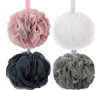 DadyMart Esponja de baño para ducha de baño, 60 g, de malla para baño y ducha, esponja exfoliante corporal para mujeres y hombres, juego de 4 unidades, color gris oscuro, rosa, gris y blanco
