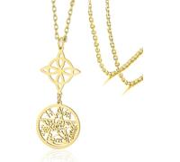 DAEFAG Colgante Nudo de Bruja Tetragrammaton Pentagrama Joyería Celta Pagana Protección Hechicería Irlandesa para Mujer Hombre, Collar de Nudo de Bruja de Oro 2