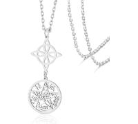 DAEFAG Colgante Nudo de Bruja Tetragrammaton Pentagrama Joyería Celta Pagana Protección Hechicería Irlandesa para Mujer Hombre, Collar de Plata del Nudo de la Bruja 2