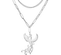 DAEFAG Collar Fénix Ascendente, Colgante Ave de Fuego para Mujer, Bisutería de Acero Inoxidable Elegante, Cadena de Plata del Clip de Papel