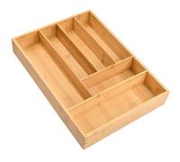 Daelesr Bandeja de Cubiertos de Bambú, 43 x 30 x 6 cm Bandeja para Cubertería, Organizador de Cubiertos con 6 Compartimentos, Separador Cubiertos Cajón, Cajones de Madera para Cocina