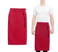 Daelesr Delantal Camarero, 70x73cm, Delantales de Cocina con Lazos Largos y 4 Bolsillo, Impermeable, Delantale Cintura Hombre Mujer, para Chef Restaurante Bar Jardinería Panadero (Rojo)