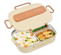 Daelesr Fiambrera Hermetica 1500ml, Bento Lunch Box con 3 Compartimentos y Cubiertos, Fiambreras Comida Trabajo Acero Inoxidable, Tartera Infantil Adulto, para Microondas y Lavavajillas (A)