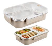 Daelesr Fiambrera Hermetica Acero Inoxidable 1000ml, Bento Lunch Box con 3 Compartimentos, Fiambreras Comida Trabajo, Loncheras para Infantil Adulto Niños Campus, Microondas y Lavavajillas (Caqui)