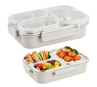 Daelesr Fiambrera Hermetica Acero Inoxidable 1000ml, Bento Lunch Box con 3 Compartimentos, Fiambreras Comida Trabajo, Loncheras para Infantil Adulto Niños Campus, Microondas y Lavavajillas (Beige)