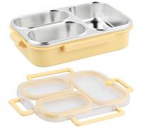 Daelesr Fiambrera Hermetica Acero Inoxidable 1000ml, Bento Lunch Box con 3 Compartimentos, Fiambreras Comida Trabajo, Loncheras para Infantil Adulto Niños Campus, Microondas y Lavavajillas (Amarillo)