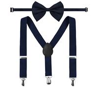 Daelesr Tirantes y Pajarita para Niño Elástico, Suspenders Kids con Clips, Y-Forma, Longitud Ajustable para Infantil Niños Niñas 1-10 Años (Azul Marino)