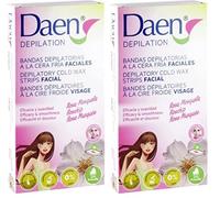 DAEN bandas depilatorias faciales cera fría rosa mosqueta 16 uds (Paquete de 2)