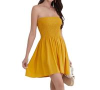 Daenery Vestido Corto de Verano para Mujer, con Tirantes Delgados, sin Mangas, Espalda Descubierta, Cintura Alta, Lemon Yellow, XL