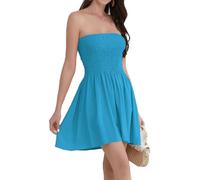 Daenery - Vestido corto de verano para mujer, mini, con tirantes finos, sin mangas, espalda descubierta, cintura alta, Azul-cielo, S