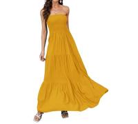 Daenery Vestido largo sin tirantes para mujer, vestido de verano casual con parte superior de tubo, espalda descubierta, Ámbar amarillo., S