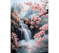 DAERLE 5D Diamond Painting Cascada y Cerezos en Flor, Kit Completo de Pintura de Diamante para Adultos, Hermosa Vista, DIY Cristal Pintura De Diamante Para, Decoración De Pared Del Hogar 30x40cm