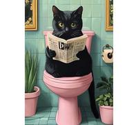 DAERLE 5D Diamond Painting Divertido Gato Negro, Kit Completo de Pintura de Diamante para Adultos, Gato de baño, DIY Cristal Pintura De Diamante Para, Decoración De Pared Del Hogar 30x40cm