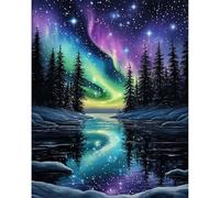 DAERLE Cielo de aurora boreal Kit de Pintura por Números para Adultos en Lienzo con Pigmento Acrílico, Preciosas auroras boreales, Pintura al Óleo DIY para Decoración del Hogar 30x40cm