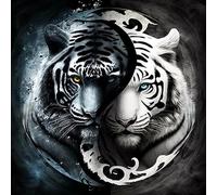 DAERLE Diamond Painting Kit Completo, Kit de Pintura de Diamantes Kits Adultos, Pintura de Diamantes Tigre blanco y negro, Cuadro Diamantes, Pintura Diamante Animal 30x30cm