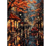 DAERLE Paisaje Kit de Pintura por Números para Adultos en Lienzo con Pigmento Acrílico, Café callejero en París, Pintura al Óleo DIY para Decoración del Hogar 30x40cm