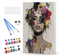 DAERLE Pintar por Numeros Adultos con Marco, Mujer atractiva con flores, DIY Cuadros para Pintar por Números Salpicaduras de acuarela, Decoración para el Hogar Regalo de pared 30x40cm