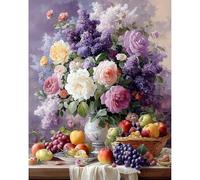 DAERLE Pintura por números Adultos, Naturaleza muerta con frutas y flores, Pintura por números Blanca, Flor, DIY Pintado a Mano Pintura al Óleo Kit Pintura por Numbers Adultos Kit de Pintura Acrílico