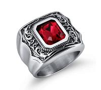 Daesar - Anillo de Acero Inoxidable Personalizado Anillo Hombre Piedra Rectángula Anillos Hombre Rojo Compromiso Anillo Hombre Talla 17(57mm)