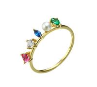 Daesar Anillo de Matrimonio Mujer con Redondo y Pera con Circonita Cúbica y Perla, Oro Amarillo 18K, Talla 13(53mm), Anillos de Alianza Oro