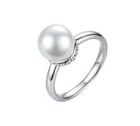 Daesar Anillo de Mujer Alianza con Redondo Pulido y Perla, Oro Blanco 9K, Talla 11(51mm), Anillos de Boda y Compromiso Plata