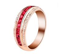 Daesar Anillo Mujer Prometida con Cuadrado con Rubí Creado de 0.85ct y Moissanita, Oro Rosa 18K, Talla 23(63mm), Anillo de Promesa Oro Rosa