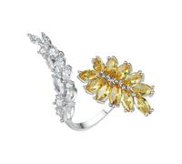Daesar Anillo Mujer Prometida con Hojas Ramas con Citrina y Moissanita, Oro Blanco 14K, Talla 8(48mm), Anillos Boda Plata Amarillo