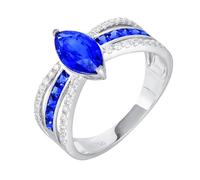 Daesar Anillo Mujer Prometida con Marquesa con Zafiro Creado de 1.96ct y Moissanita, Oro Blanco 18K, Talla 26(66mm), Anillos Boda Plata Azul