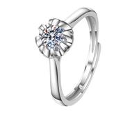 Daesar Anillo Mujer Prometida con Redondo Solitario con Diamante Creado, Oro Blanco 18K, Talla 13(53mm), Anillos Prometida Plata