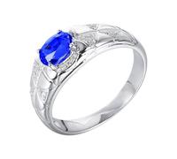 Daesar Anillo Prometida Hombre con 4 Garras Oval con Zafiro Creado de 1.17ct y Moissanita, Oro Blanco 9K, Talla 26(66mm), Anillo de Matrimonio Plata Azul