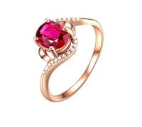 Daesar Anillo Prometida Mujer con 4 Garras Oval con Rubí Creado de 1.21ct y Moissanita, Oro Rosa 18K, Talla 17(57mm), Anillo Matrimonio Oro Rosa