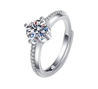 Daesar Anillo Prometida Mujer con 4 Garras Redonda con Moissanita, Oro Blanco 9K, Talla 12(52mm), Anillos de Compromiso Matrimonio Plata