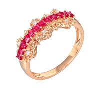 Daesar Anillo Prometida Mujer con Cuadrado con Rubí Creado de 0.62ct y Moissanita, Oro Rosa 9K, Talla 7(47mm), Anillos de Promesa Oro Rosa