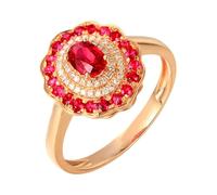 Daesar Anillo Prometida Mujer con Flor con Rubí Creado de 0.72ct y Moissanita, Oro Amarillo 9K, Talla 12(52mm), Anillos de Promesa Oro Rojo