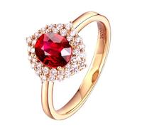 Daesar Anillo Prometida Mujer con Flor y Oval con Rubí Creado de 1.1ct y Moissanita, Oro Amarillo 18K, Talla 12(52mm), Anillos Alianzas de Boda Oro Rojo
