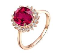 Daesar Anillo Prometida Mujer con Flor y Oval con Rubí Creado de 3ct y Moissanita, Oro Rosa 9K, Talla 26(66mm), Anillos de Compromiso Matrimonio Oro Rosa