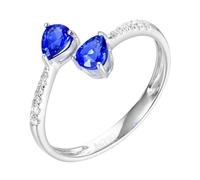 Daesar Anillo Prometida Mujer con Gota de Agua con Zafiro Creado de 0.65ct y Moissanita, Oro Blanco 9K, Talla 7(47mm), Anillo Alianza Plata Azul
