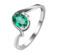 Daesar Anillo Prometida Mujer con Oval con Esmeralda Creada de 0.4ct y Moissanita, Oro Blanco 9K, Talla 7(47mm), Anillos de Compromiso Matrimonio Plata Verde