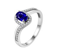 Daesar Anillo Prometida Mujer con Oval con Zafiro Creado de 0.5ct y Moissanita, Oro Blanco 14K, Talla 14(54mm), Anillos Alianzas de Boda Plata Azul